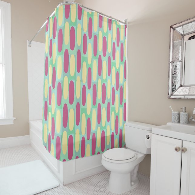 Yellow and Pink Ovals Shower Curtain (In Situ)