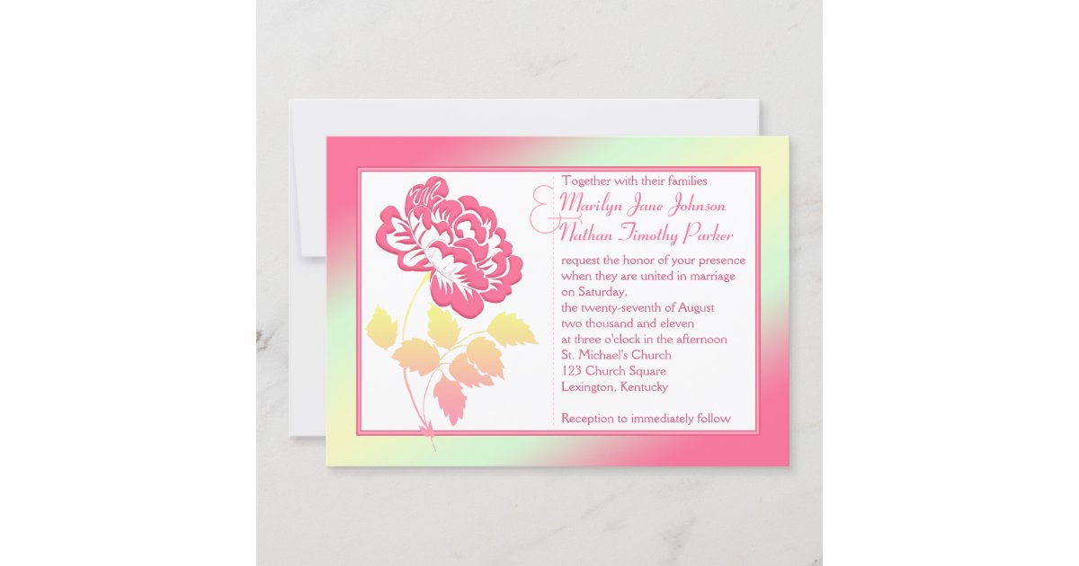 Yellow and Pink Peony Linen Wedding Invitation Zazzle