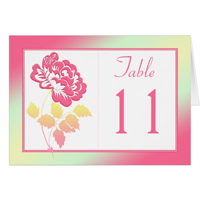 Yellow and Pink Peony on White Table Number Card (Front Horizontal)