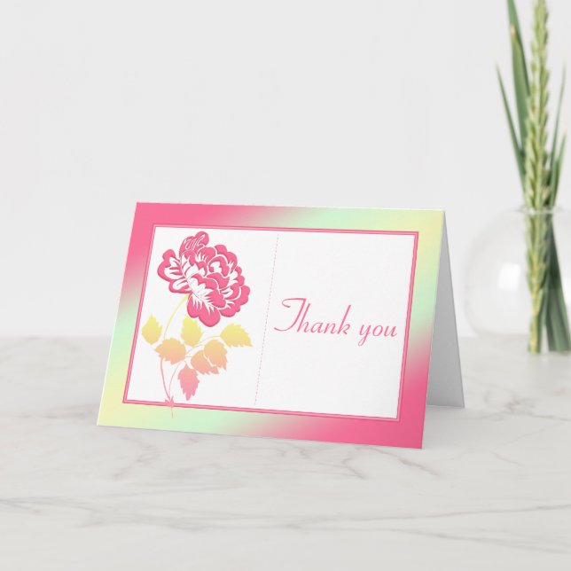 Yellow and Pink Peony on White Thank You Card (Front)