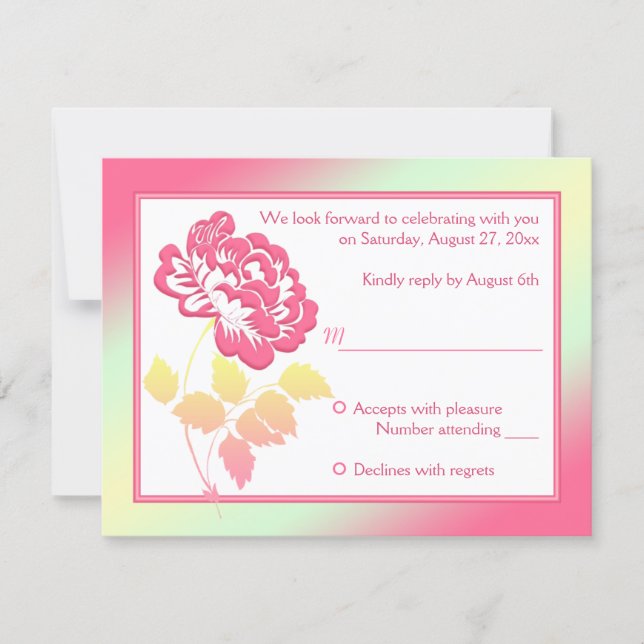 Yellow and Pink Peony Reply Card (Front)