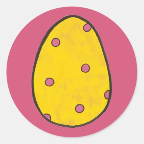 Yellow and Pink Polka Dot Easter Egg Hunt Eggs Classic Round Sticker