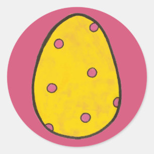 Yellow and Pink Polka Dot Easter Egg Hunt Eggs Classic Round Sticker