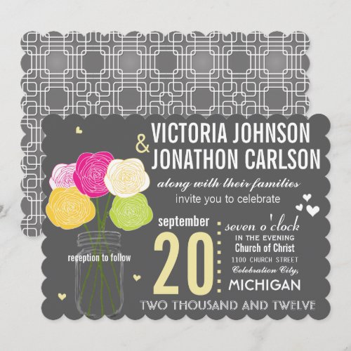 Photo Ranunculus Typography Modern Wedding Custom Announcement