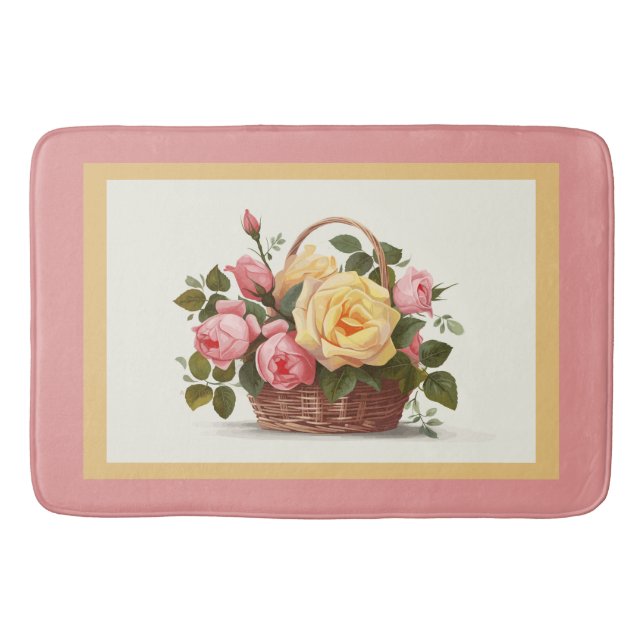 Yellow And Pink Roses Bath Mat (Front)
