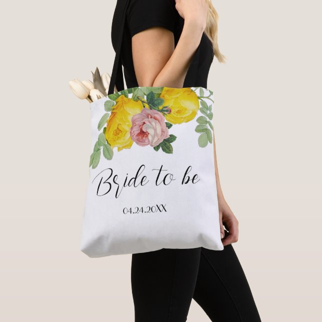 Yellow and Pink Roses Bride to Be  Tote Bag (Close Up)
