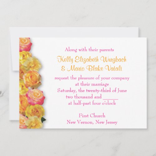 Yellow and pink roses invitation