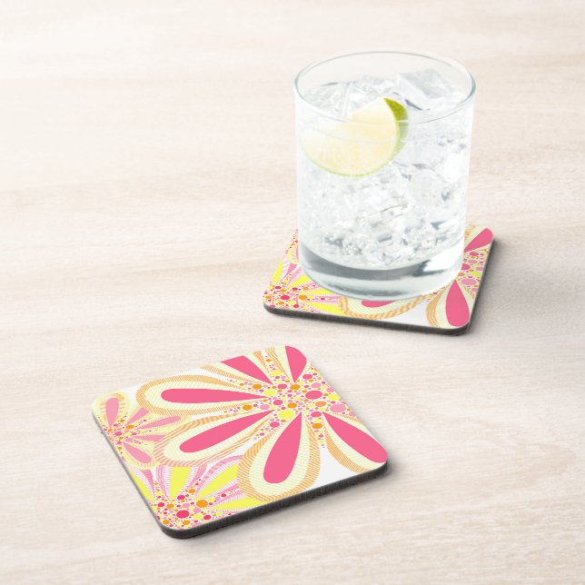 Yellow and Pink Spring Flowers Beverage Coaster (Right Side)