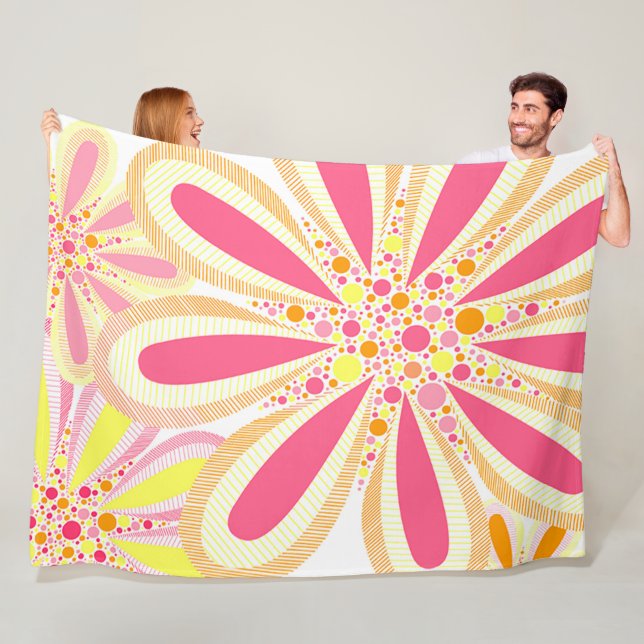 Yellow and Pink Spring Flowers Fleece Blanket (In Situ)