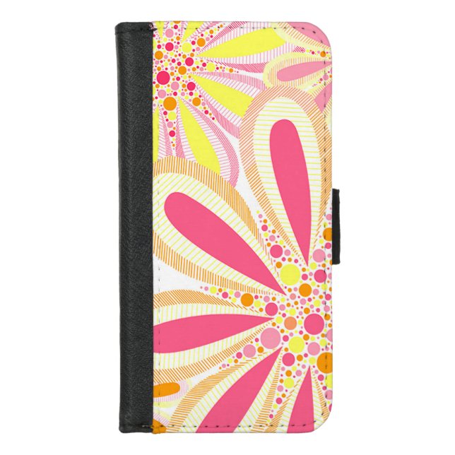Yellow and Pink Spring Flowers iPhone Wallet Case (Front)