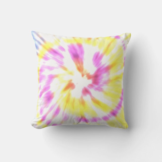 Yellow and Pink Tie Dye Throw Pillow (Front)