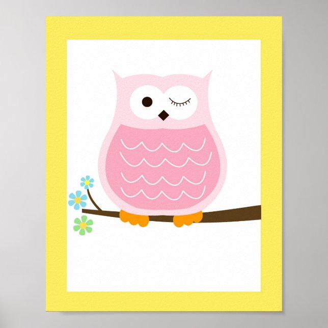Yellow and Pink Trendy Owl Art Print (Front)