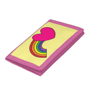 Yellow and Pink Wallet With Rainbow and Heart 