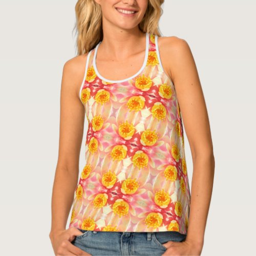 Yellow and Pink Water Lilly _ Floral Tank Top