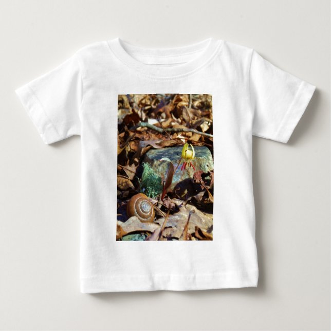 Yellow and Plum Trout Lily and Snail Shell Baby T-Shirt (Front)