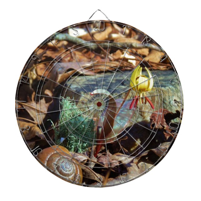 Yellow and Plum Trout Lily and Snail Shell Dartboard With Darts (Front)