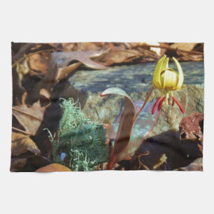 Yellow and Plum Trout Lily and Snail Shell Kitchen Towel