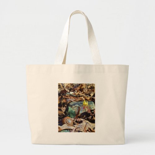 Yellow and Plum Trout Lily and Snail Shell Large Tote Bag