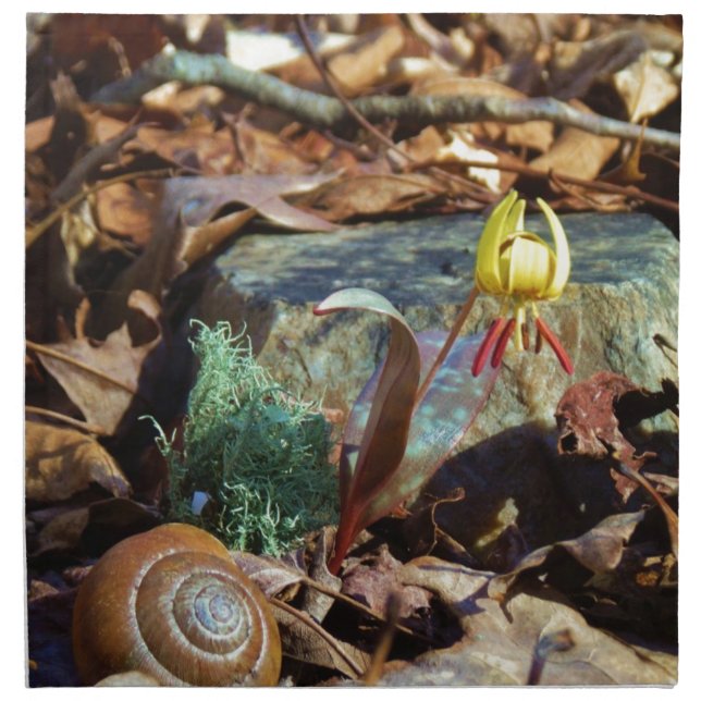 Yellow and Plum Trout Lily and Snail Shell Napkin (Front)