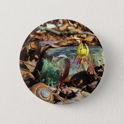 Yellow and Plum Trout Lily and Snail Shell Pinback Button