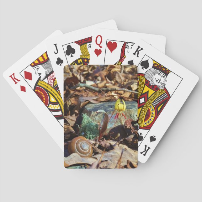 Yellow and Plum Trout Lily and Snail Shell Poker Cards (Back)
