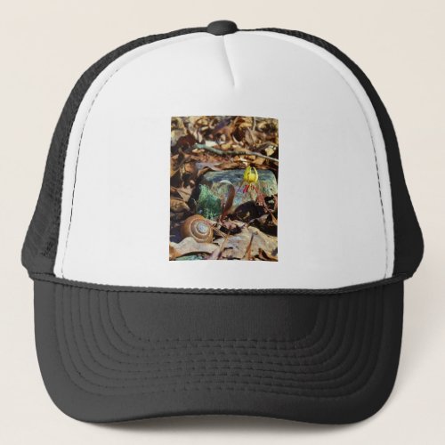 Yellow and Plum Trout Lily and Snail Shell Trucker Hat