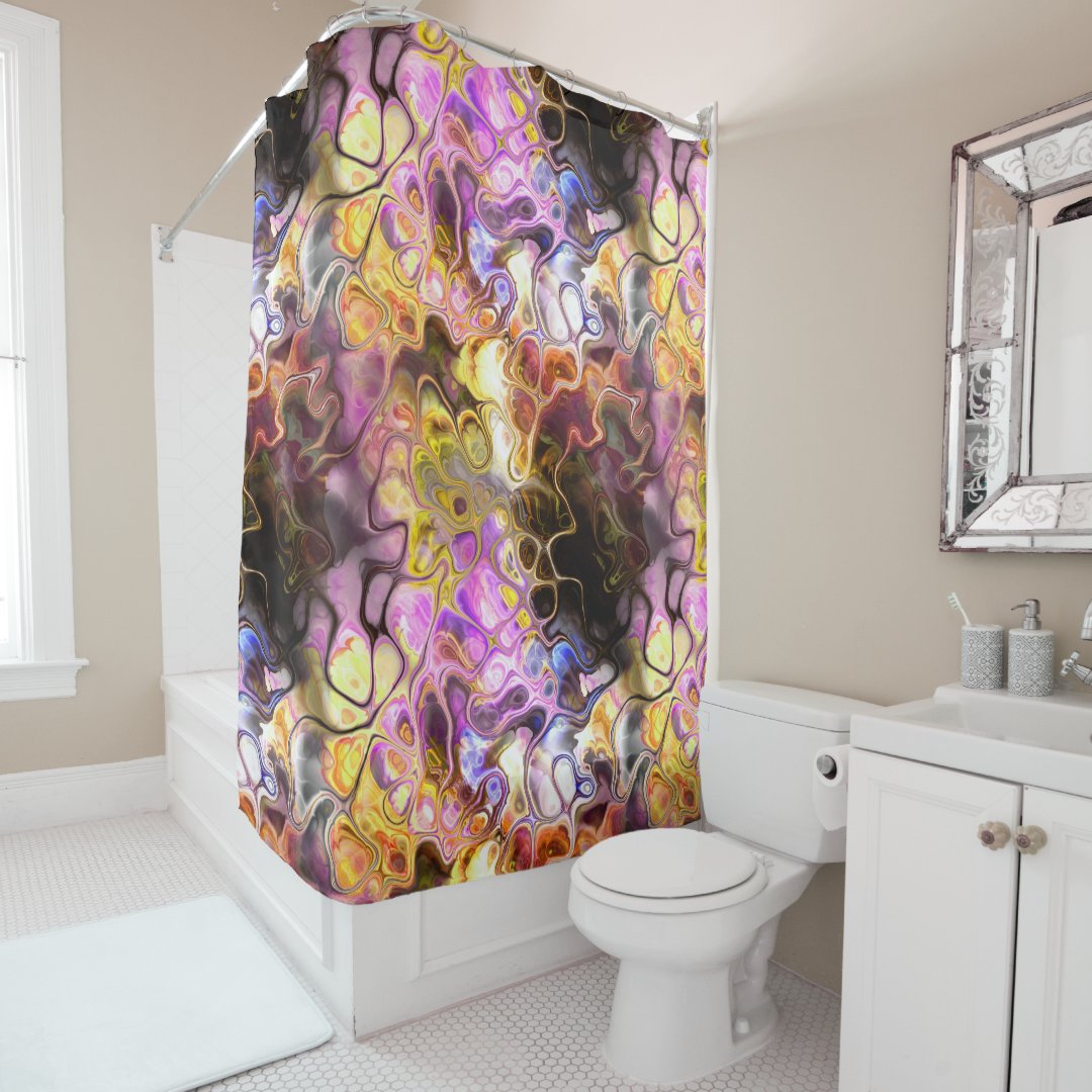 Yellow and purple abstract marble tiedye shower curtain Zazzle