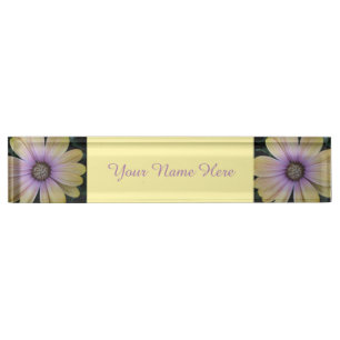 Yellow and Purple Daisy Flower Desk Name Plate