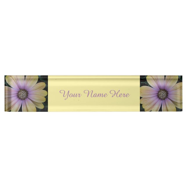 Yellow and Purple Daisy Flower Desk Name Plate (Front)
