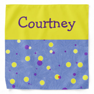 Yellow and Purple Dots on Medium Blue Personalized Bandana