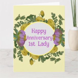 Yellow and Purple Flowers 1st Lady Anniversary Card