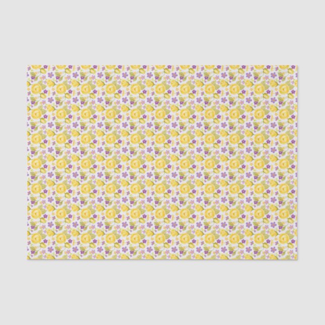 Yellow and Purple Flowers Green Leaves on White Tissue Paper (Front)