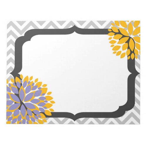 Yellow and Purple Flowers Grey Chevron Notepad