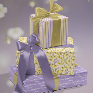 Yellow and Purple Flowers Mothers Day Wrapping Paper Sheets