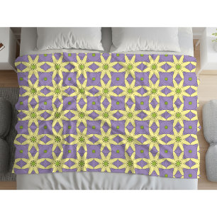 Yellow and purple geometric floral patterned fleece blanket