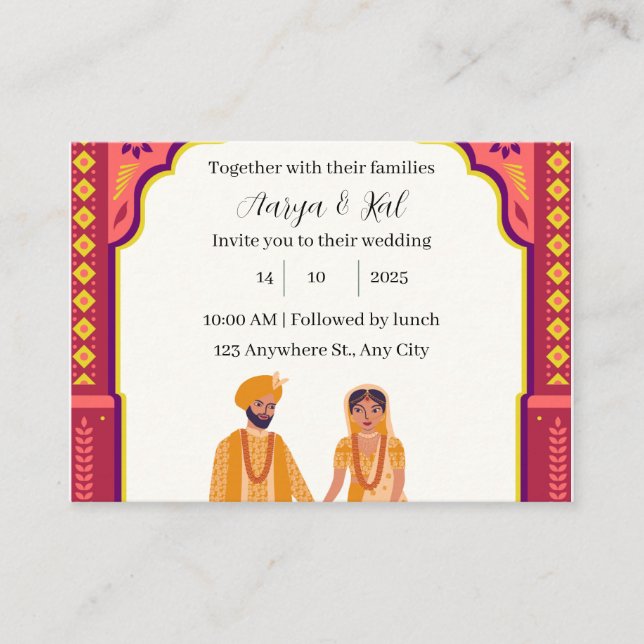 Yellow and Purple Illustrative Wedding Invitation (Front)