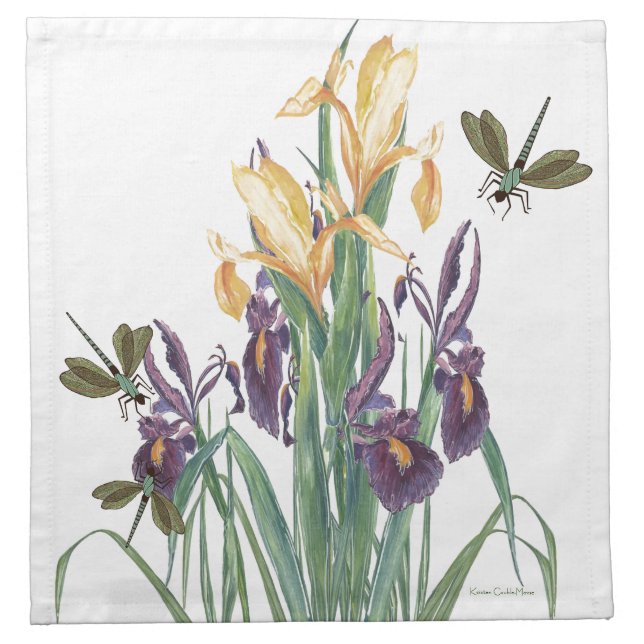 Yellow and Purple Iris Cloth Napkin (Front)