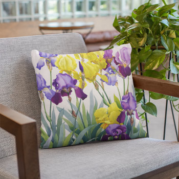 Yellow And Purple Irises Throw Pillow by BridgemanStudio at Zazzle
