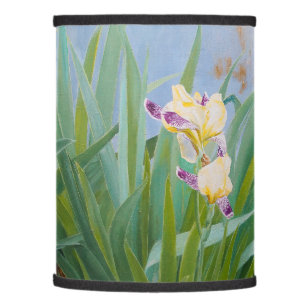 Yellow and Purple Irises with Golden Light Lamp Shade