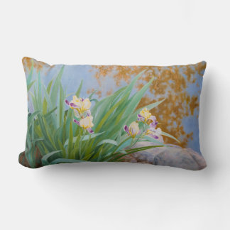 Yellow and Purple Irises with Golden Light Lumbar Pillow