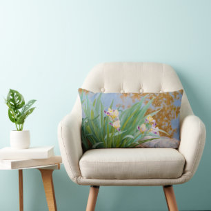 Yellow and Purple Irises with Golden Light Lumbar Pillow