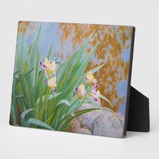 Yellow and Purple Irises with Golden Light Plaque