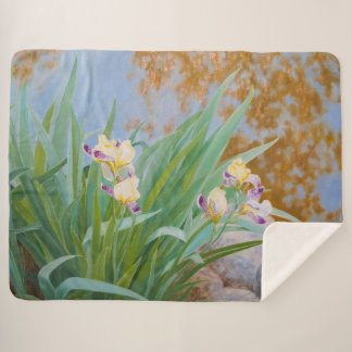 Yellow and Purple Irises with Golden Light Sherpa Blanket