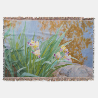Yellow and Purple Irises with Golden Light Throw Blanket