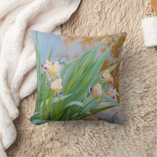 Yellow and Purple Irises with Golden Light Throw Pillow