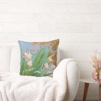 Yellow and Purple Irises with Golden Light Throw Pillow