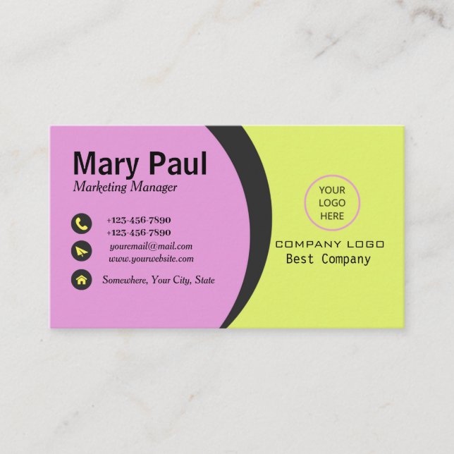 Yellow and Purple Modern Corporate Business Card (Front)