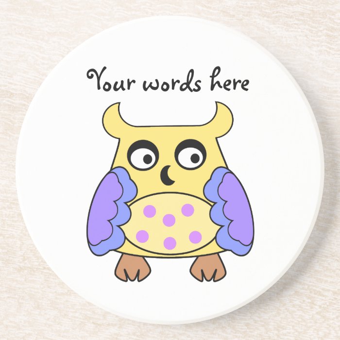 Yellow and purple owl drink coaster