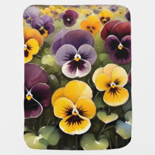Yellow and purple pansies watercolor painting baby blanket