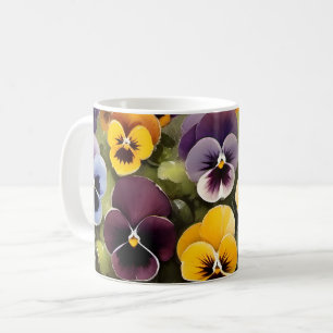 Yellow and purple pansies watercolor painting coffee mug